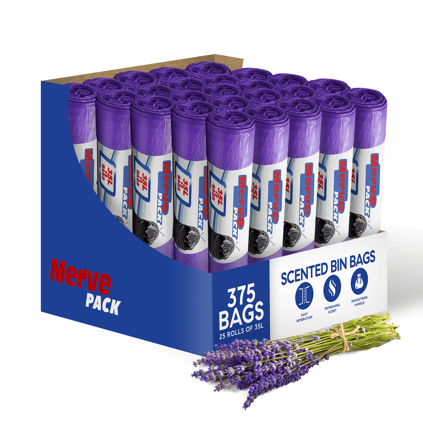 35L (375 Bags) - Lavender Scented Bin Bags with Drawsting - YouKind
