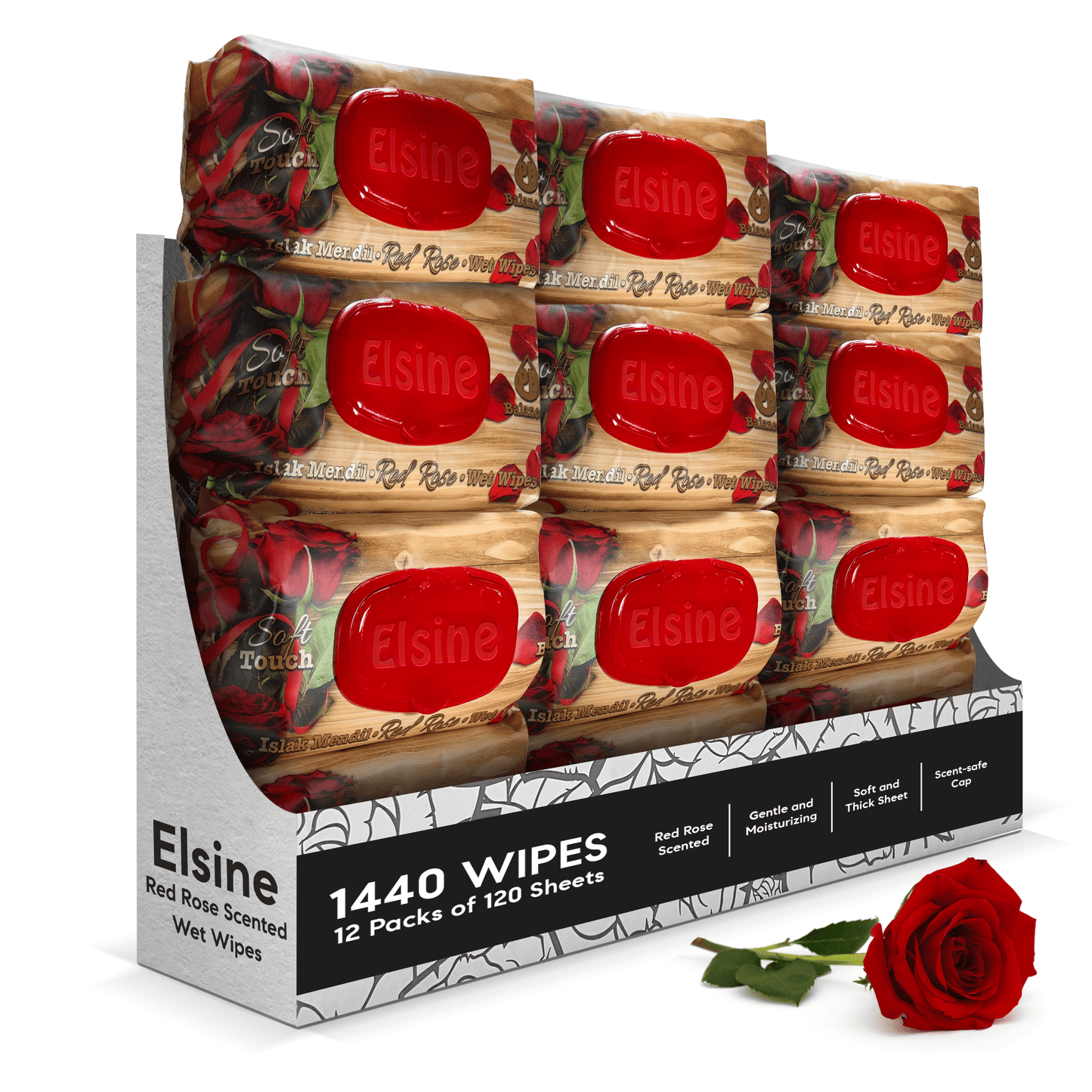 1,440 Wipes - Red Rose Scented Wet Wipes - Thick and Gentle Body Cleansing Wipes - YouKind