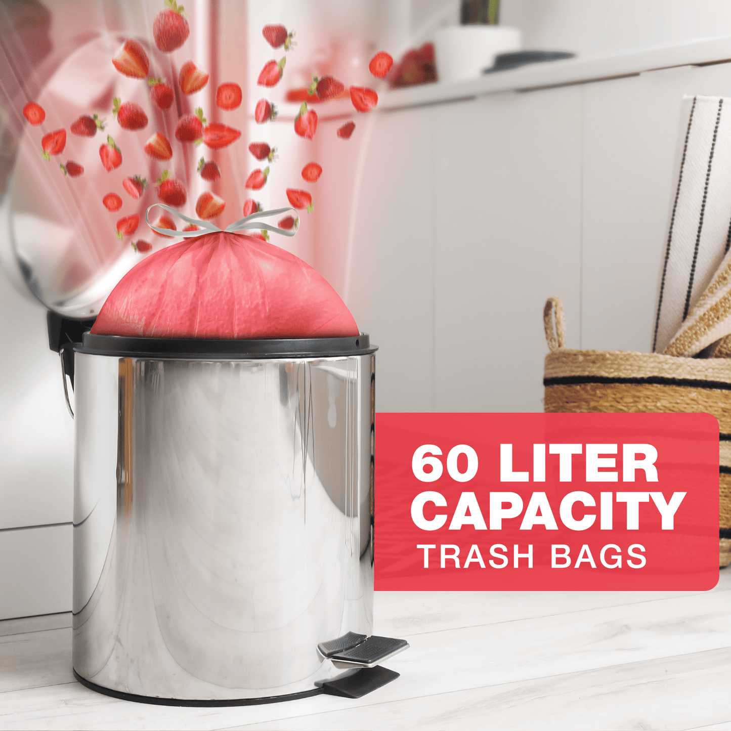 60L (250 Bags) - Strawberry Scented Bin Bags with Drawsting - YouKind