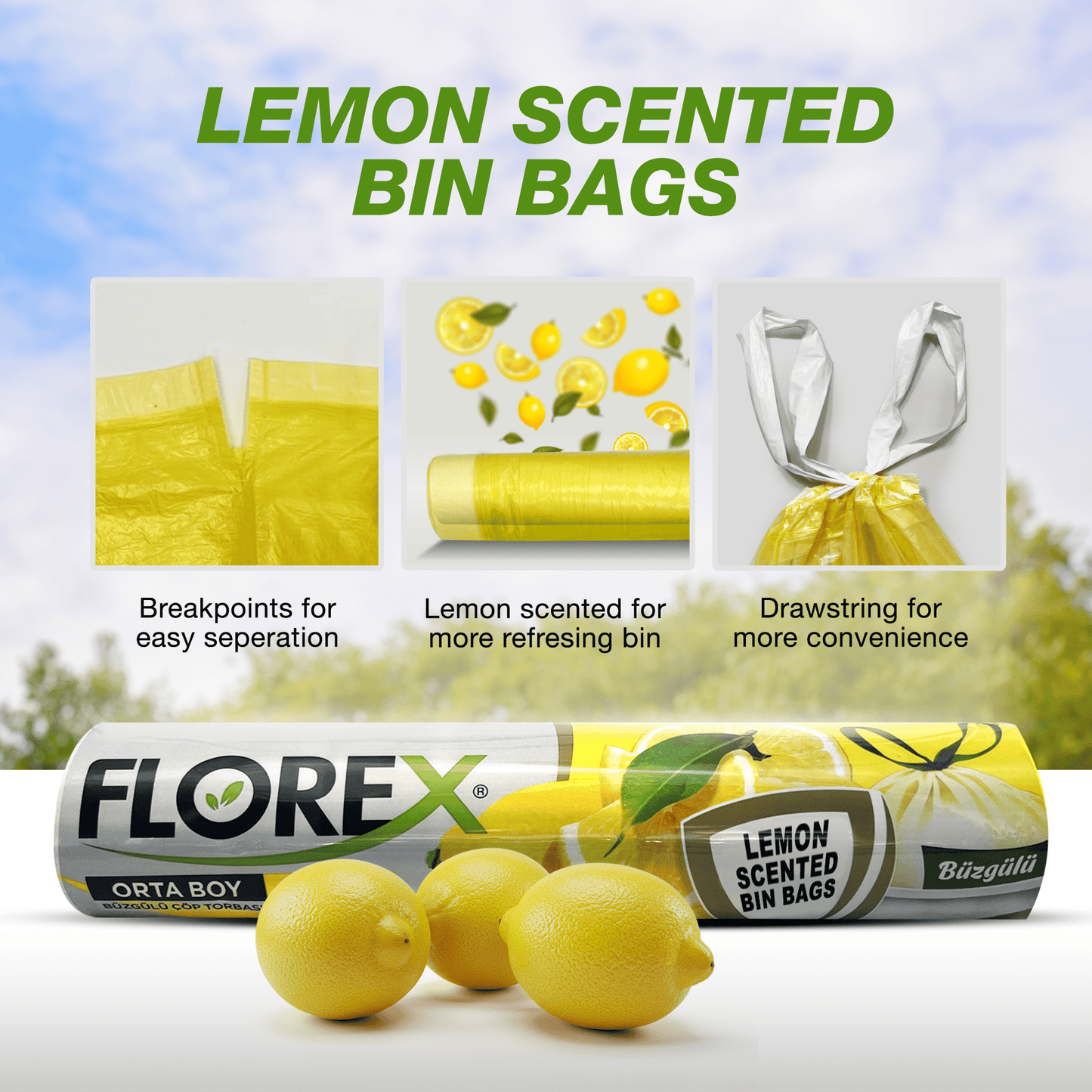 40L Bin Bags - 345 Counts Lemon Scented Bin Bags with Drawstrings - YouKind