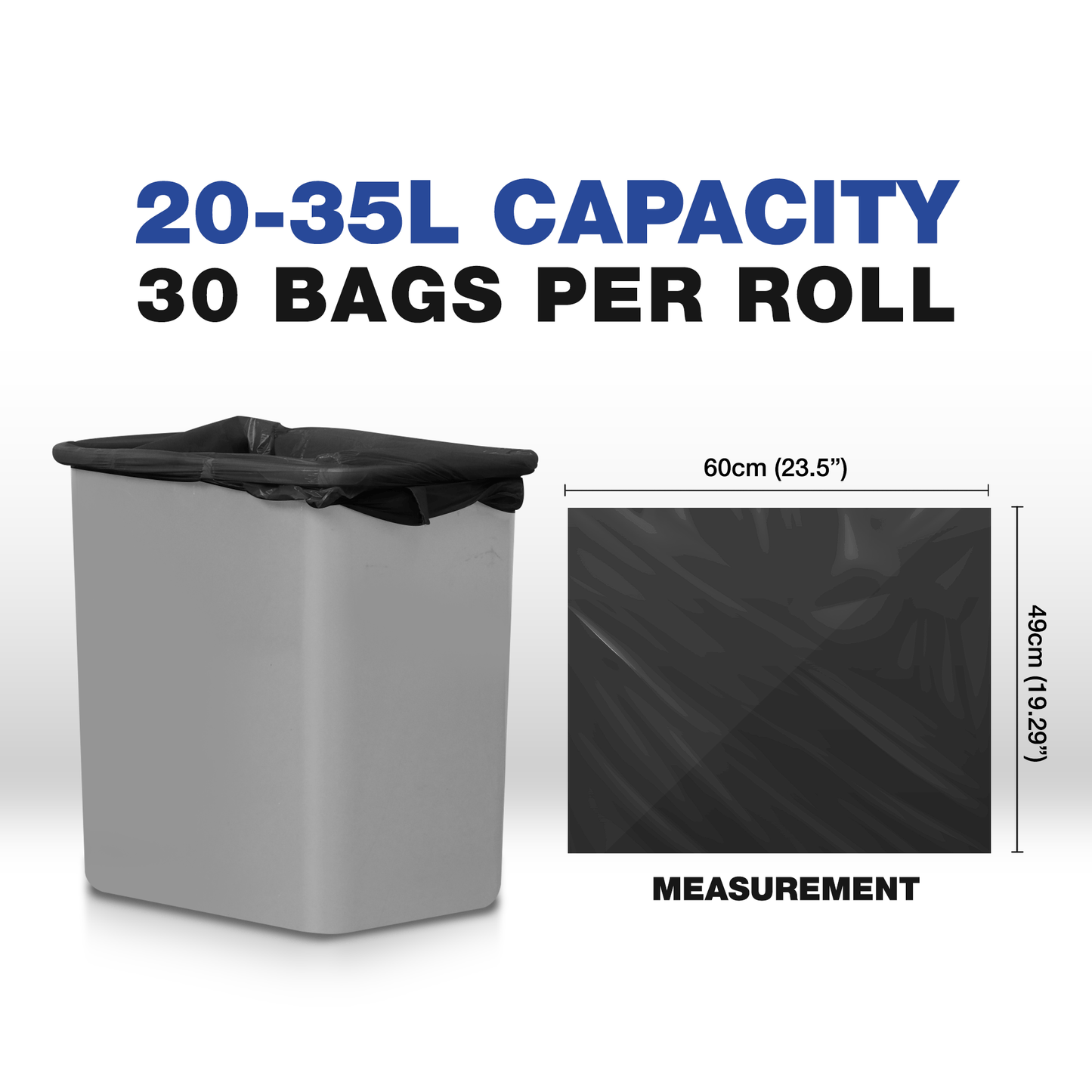 20L - 35L (30 Bags per Roll) - Black Bin Bags - 100% Made of Recycled Material - YouKind