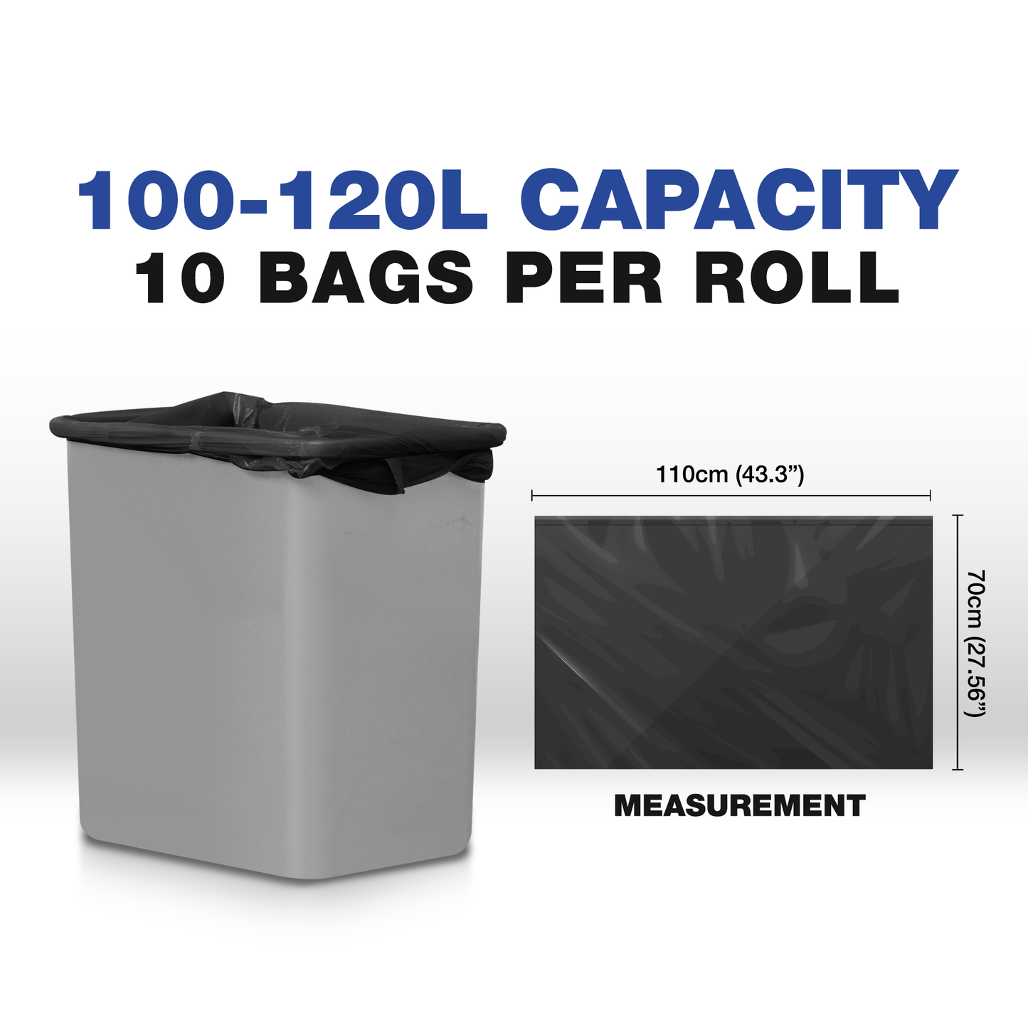 100L - 120L (10 Bags per Roll) - Black Bin Bags - 100% Made of Recycled Material - YouKind