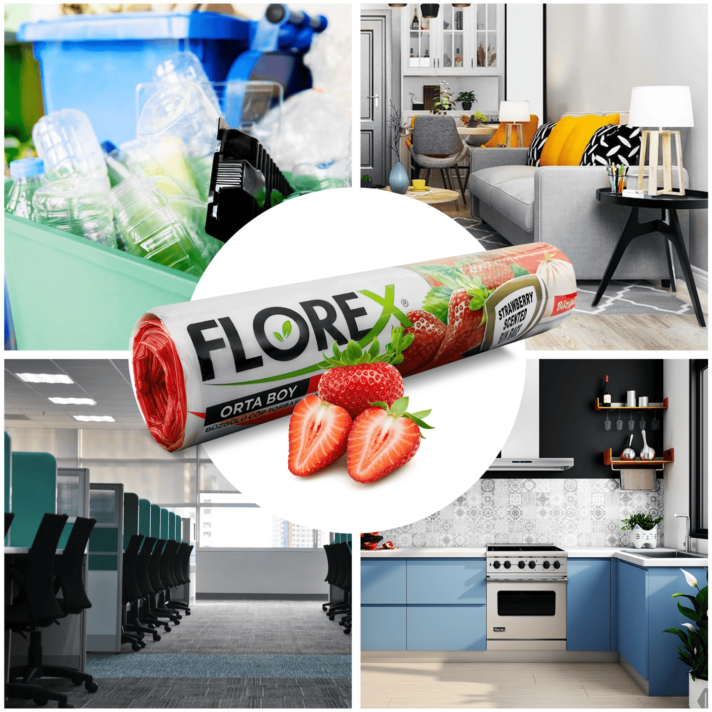 60L Bin Bags - 250 Counts Strawberry Scented Bin Bags with Drawstrings - YouKind