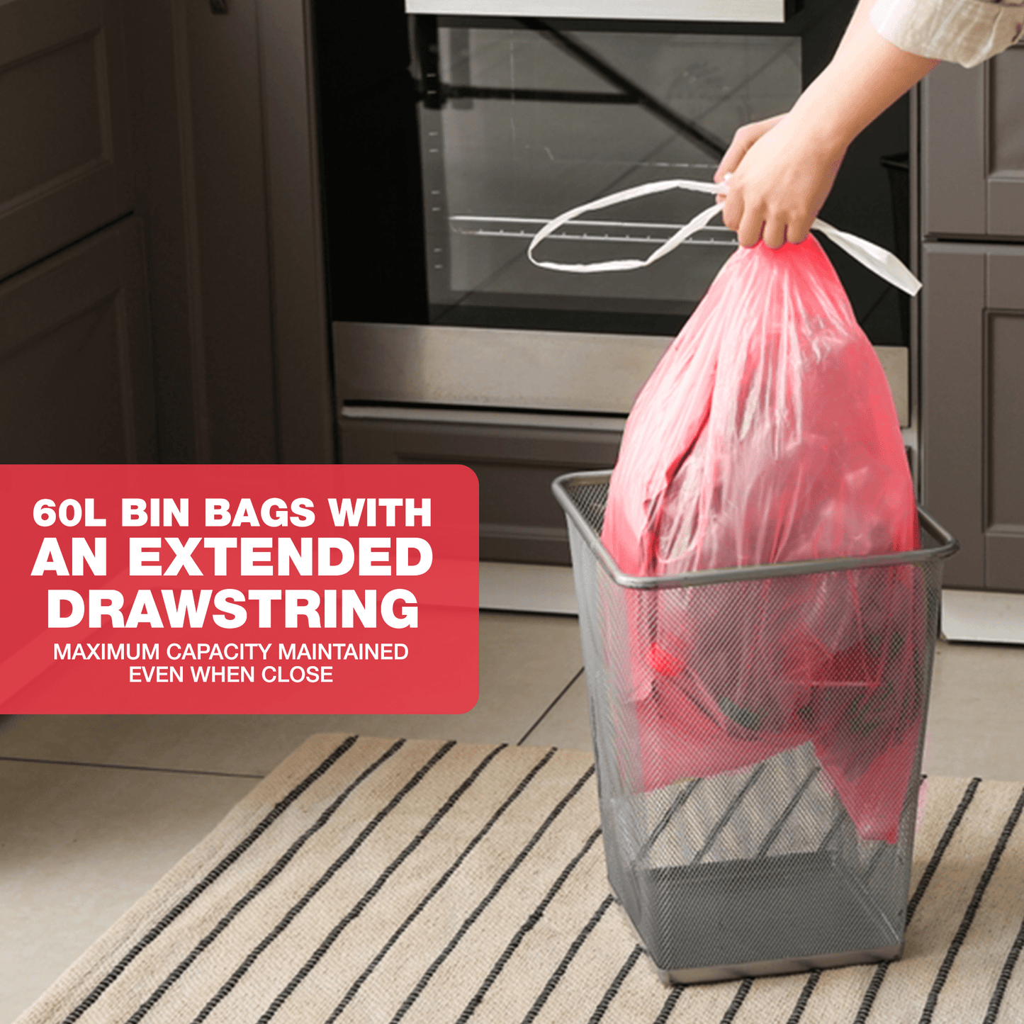 60L (250 Bags) - Strawberry Scented Bin Bags with Drawsting - YouKind
