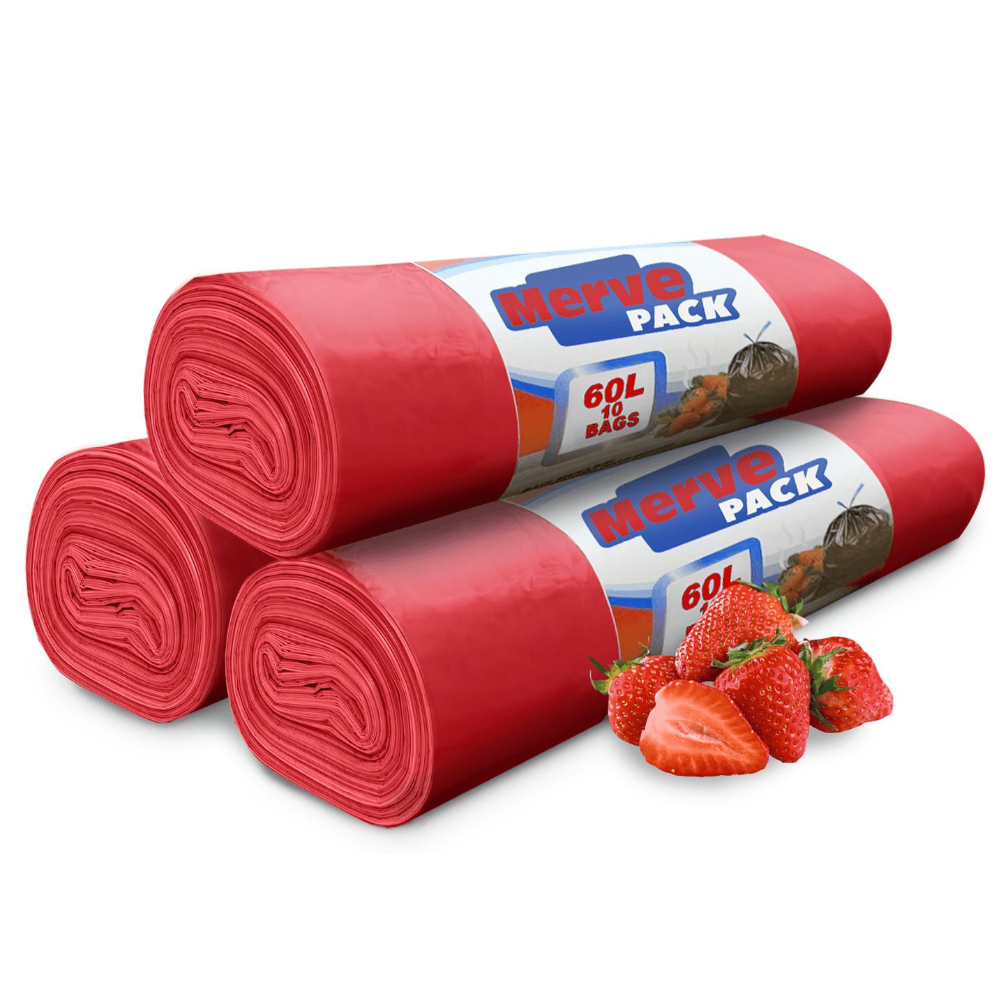 60L (250 Bags) - Strawberry Scented Bin Bags with Drawsting - YouKind