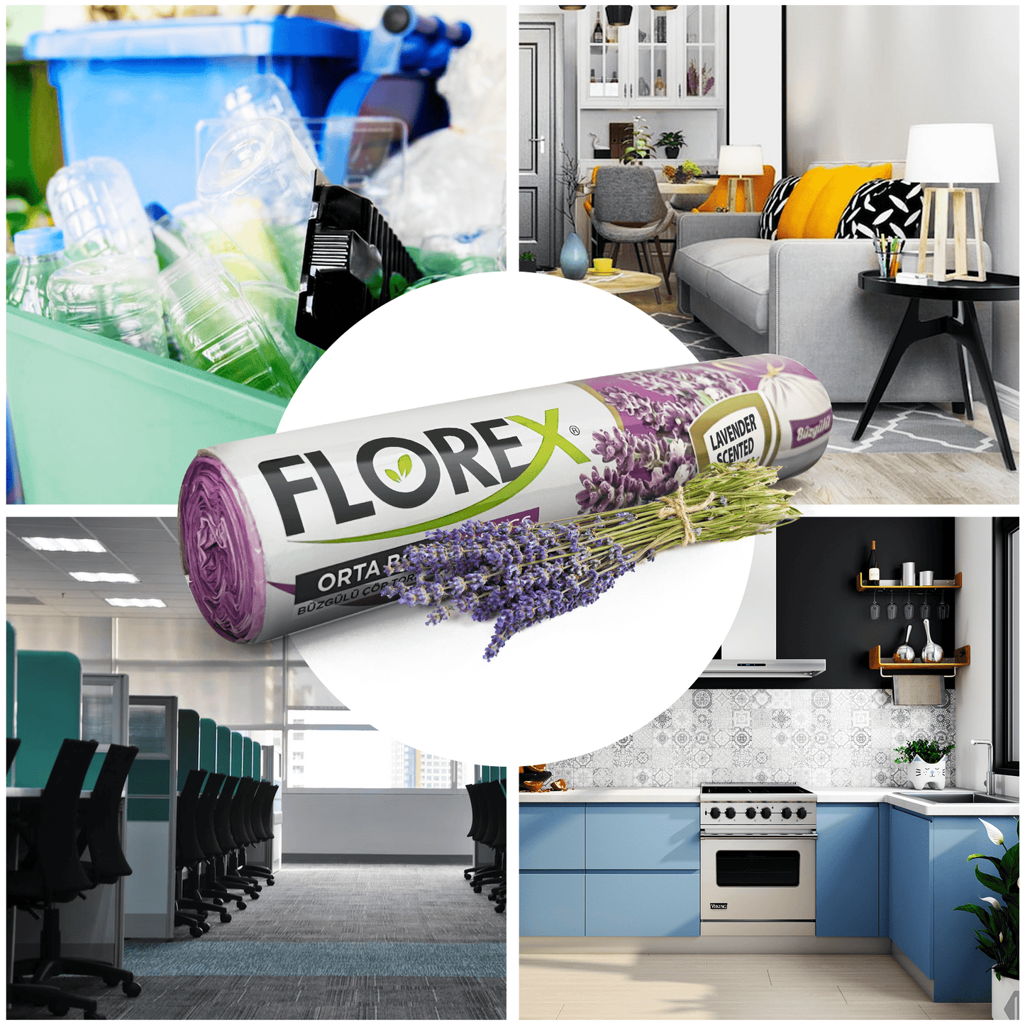 60L Bin Bags - 230 Counts Lavender Scented Bin Bags with Drawstrings - YouKind