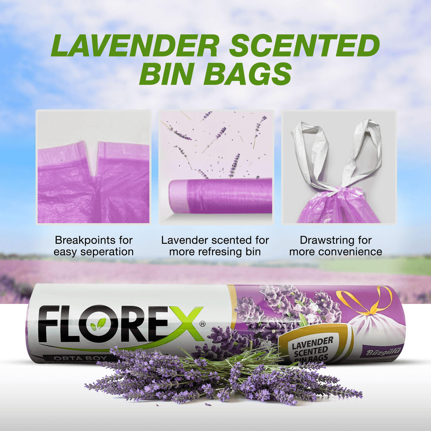 60L Bin Bags - 230 Counts Lavender Scented Bin Bags with Drawstrings - YouKind