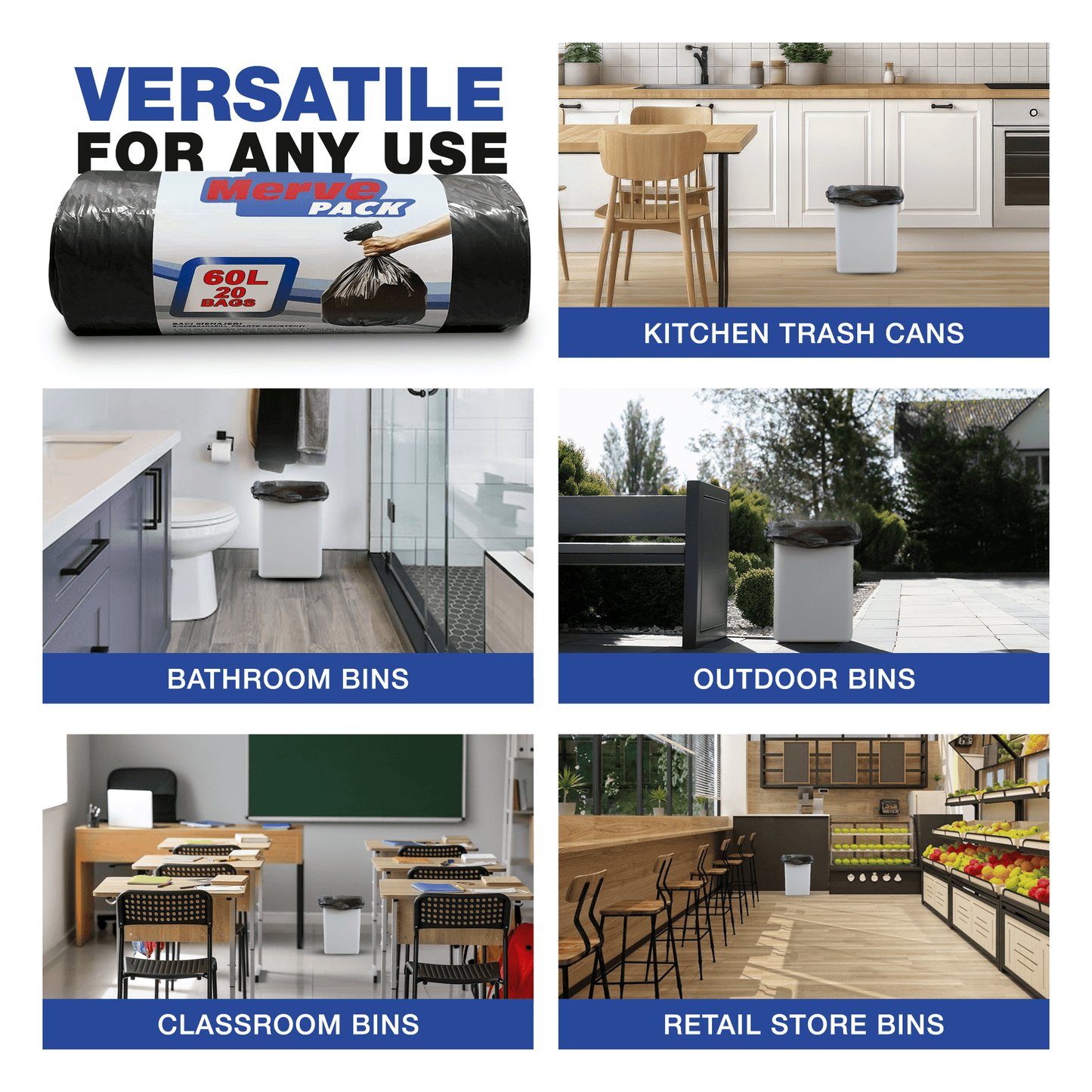 40L - 60L (320 Bags) - Black Bin Bags - 100% Made of Recycled Material - YouKind