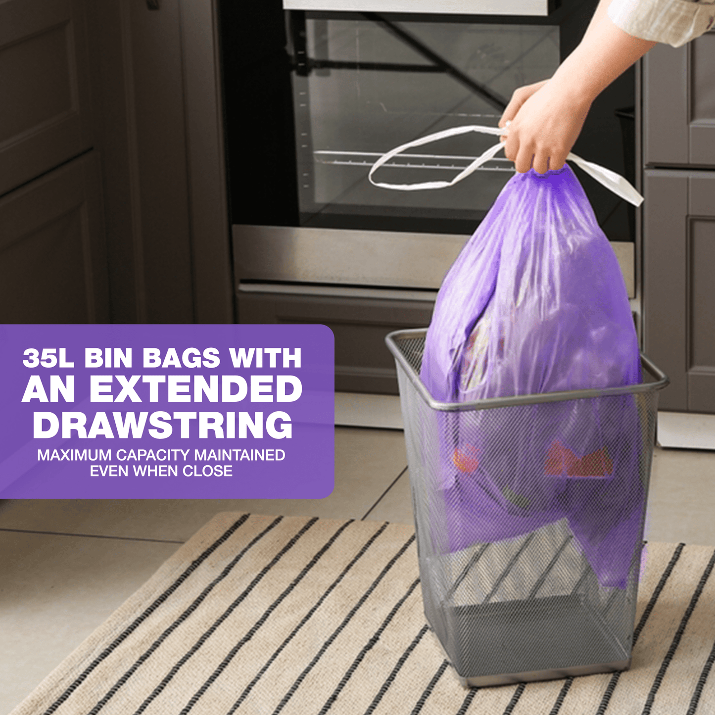 60L (10 Bags per roll) - Lavender Scented Bin Bags with Drawsting - YouKind
