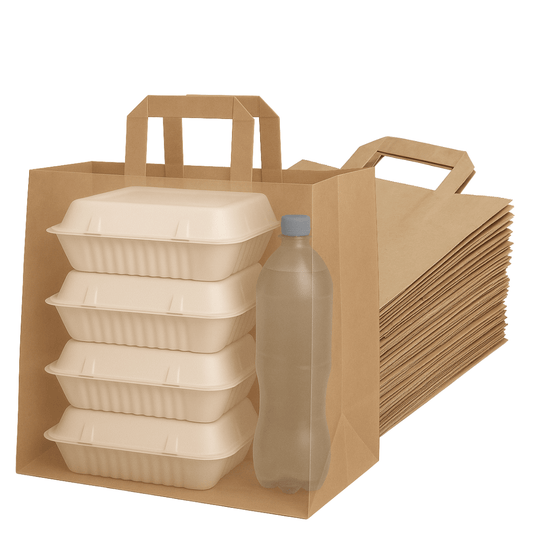 25 Bags of Large Kraft Paper Bags with Handle - Supports Heavy Items Ideal for Restaurants, Coffee Shops, Boutique and Special Occasions - YouKind