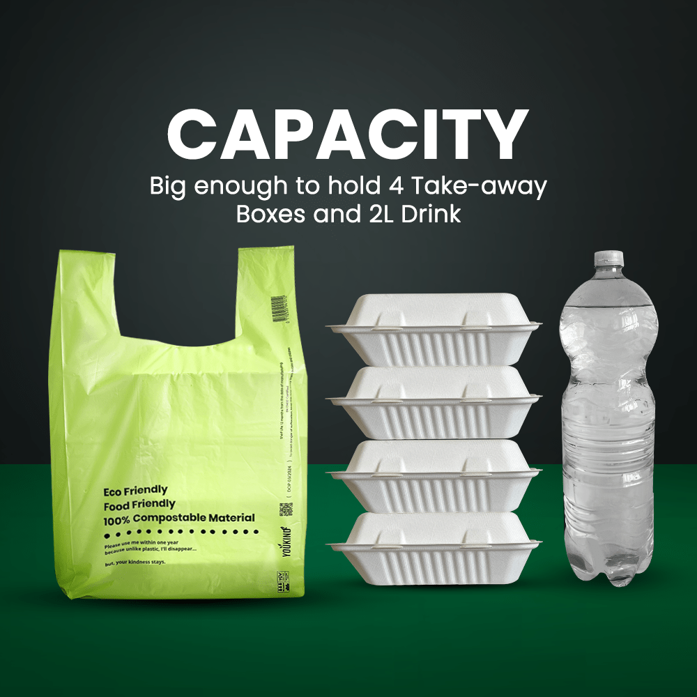100% Compostable Carrier Bags with Handle - Versatile for Grocery, Food Take - aways, and Household Use - YouKind