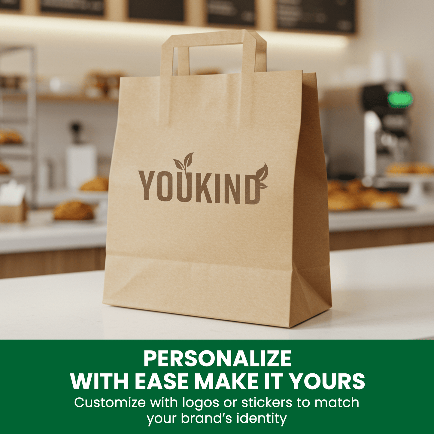 Large Kraft Paper Bags with Handle for Restaurants, Coffee Shops, Boutique and Special Occasions - YouKind