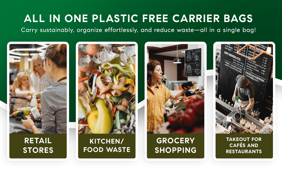100% Compostable Carrier Bags with Handle - Versatile for Grocery, Food Take - aways, and Household Use - YouKind