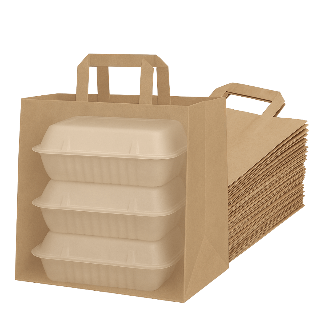 25 Bags of Medium Kraft Paper Bags with Handle - Supports Heavy Items Ideal for Restaurants, Coffee Shops, Boutique and Special Occasions - YouKind