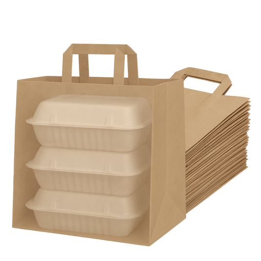 25 Bags of Medium Kraft Paper Bags with Handle - Supports Heavy Items Ideal for Restaurants, Coffee Shops, Boutique and Special Occasions - YouKind