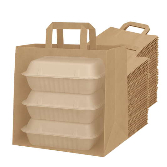 25 Bags of Medium Kraft Paper Bags with Handle - Supports Heavy Items Ideal for Restaurants, Coffee Shops, Boutique and Special Occasions - YouKind