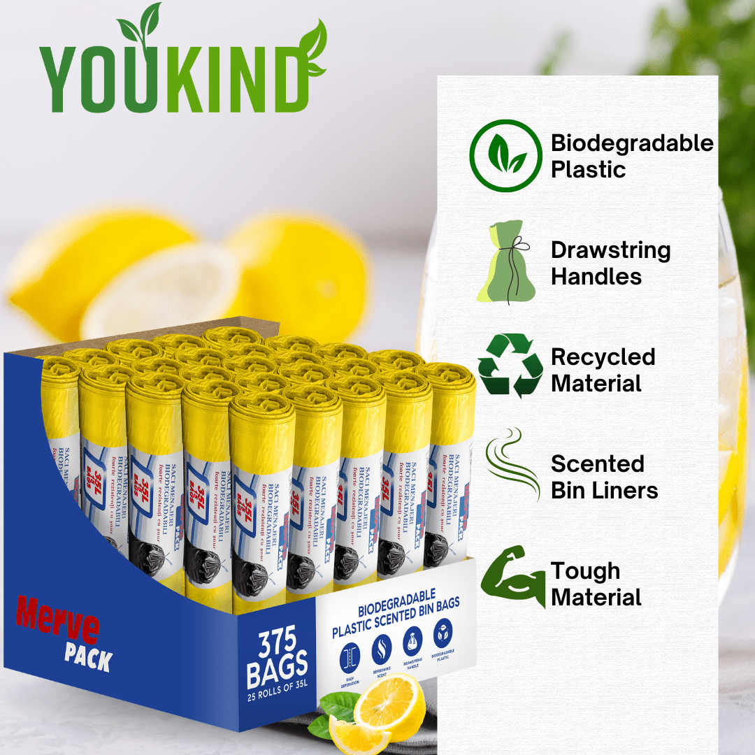 35L (375 Bags) - Lemon Scented Bin Bags with Drawsting - YouKind