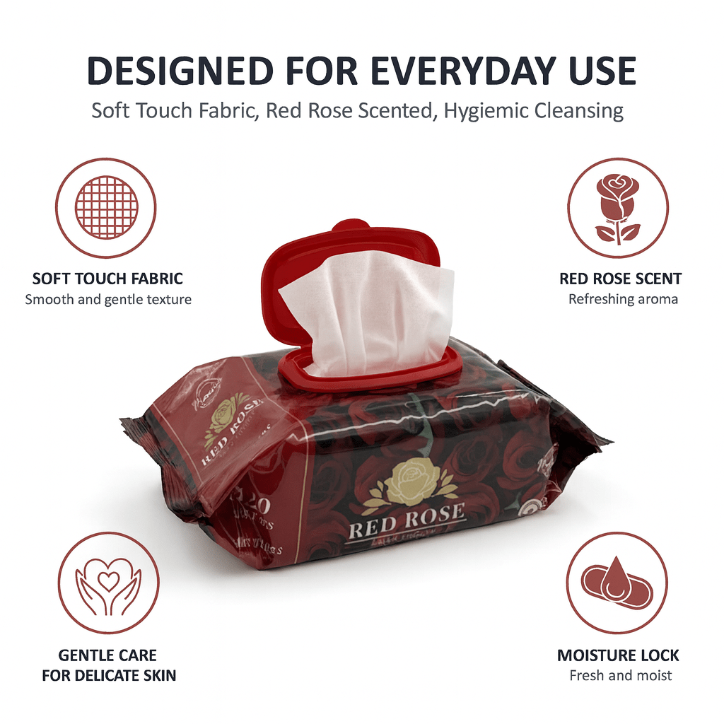 1,440 Wipes - Red Rose Scented Wet Wipes - Thick and Gentle Body Cleansing Wipes - YouKind