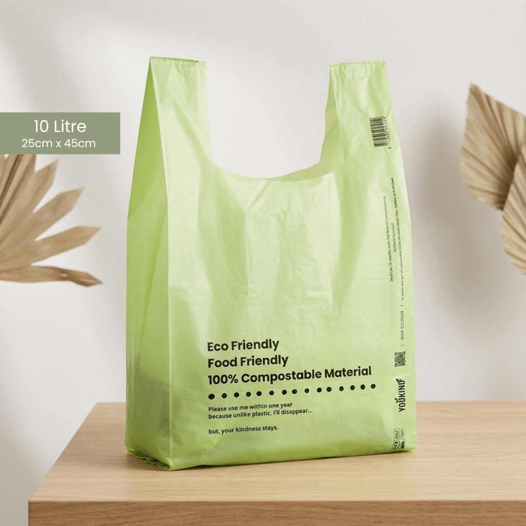 50 YouKind 10L Compostable Carrier Bags with Handles – Small Food Waste, Grocery & Everyday Use Bags - YouKind