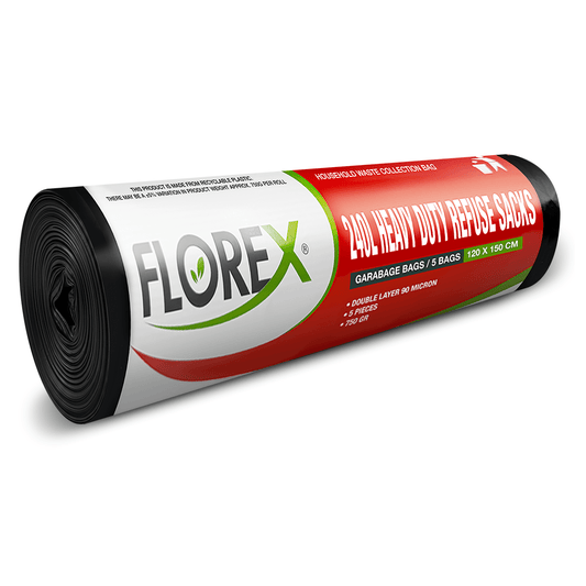 240L Heavy Duty Bin Bags - 90µm Double Layer (5 Bags per roll) - YouKind