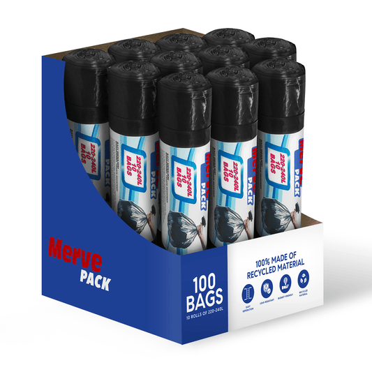 200L - 240L (100 Bags) - Black Bin Bags - 100% Made of Recycled Material - YouKind