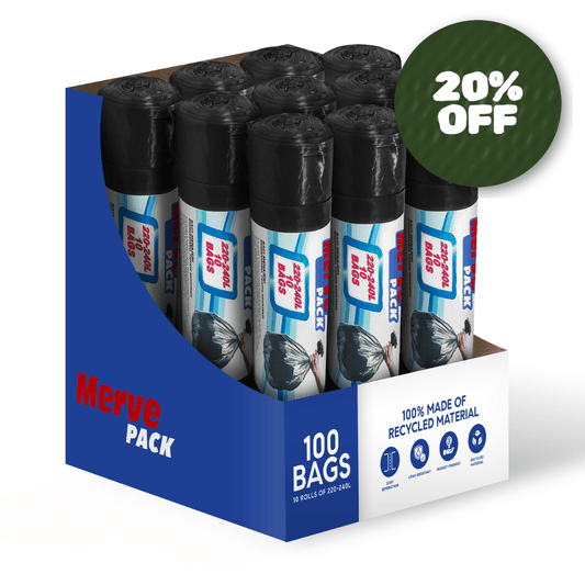200L - 240L (100 Bags) - Black Bin Bags - 100% Made of Recycled Material - YouKind