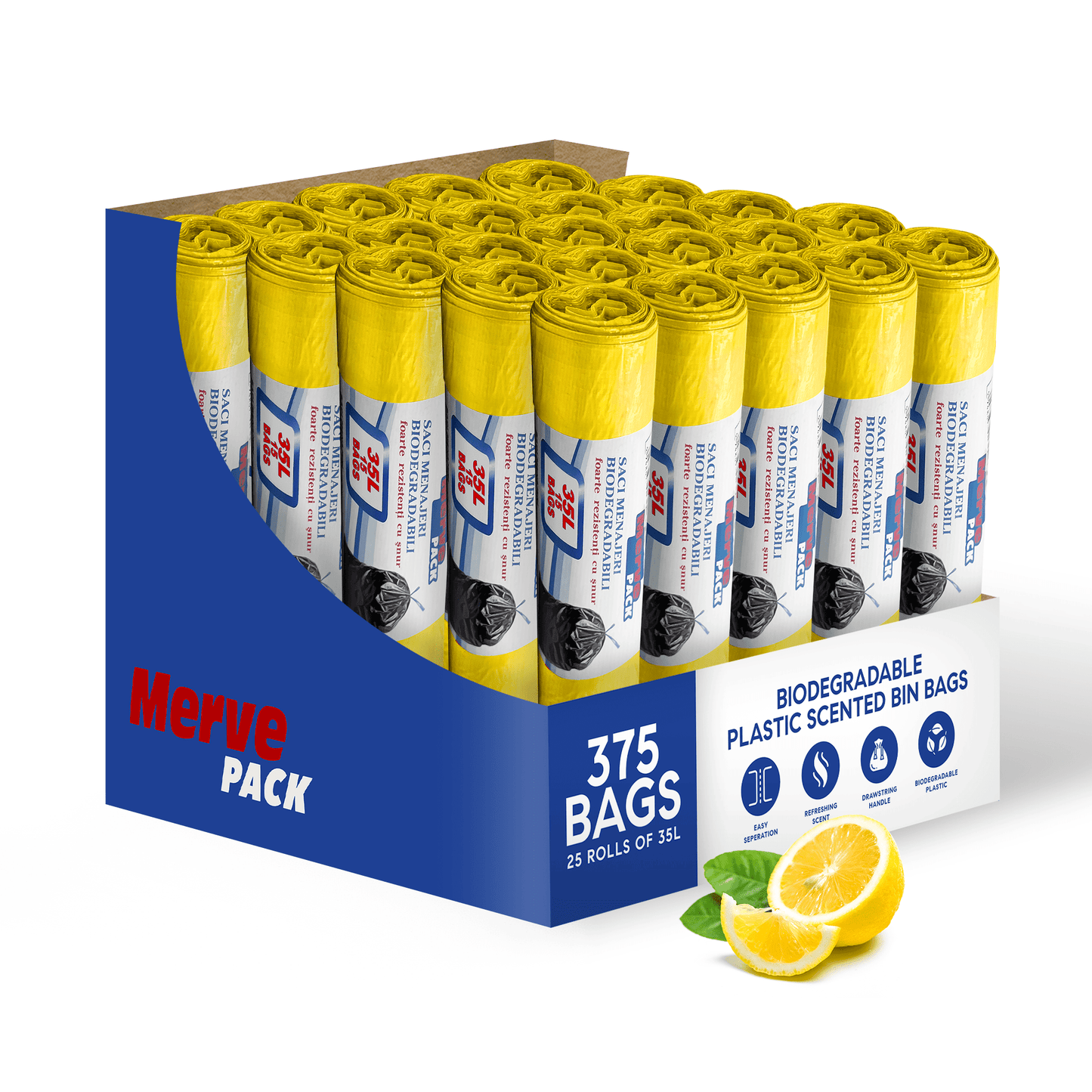 35L (375 Bags) - Lemon Scented Bin Bags with Drawsting - YouKind