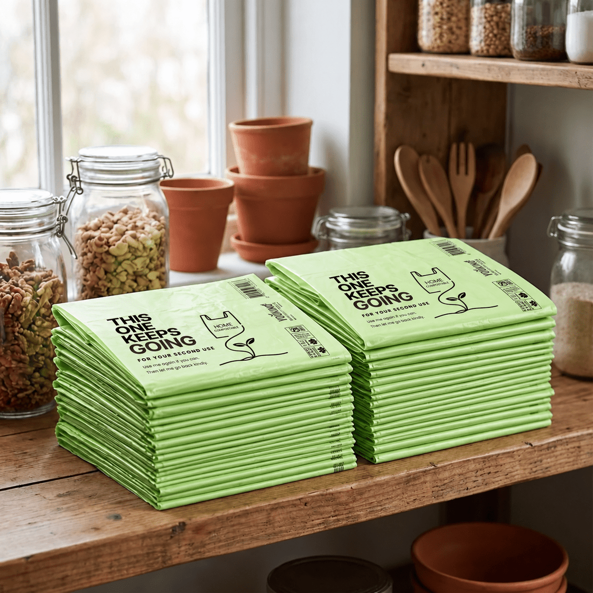 50 YouKind 20L Compostable Carrier Bags with Handles – Large Takeaway, Grocery & Multipurpose Bags - YouKind