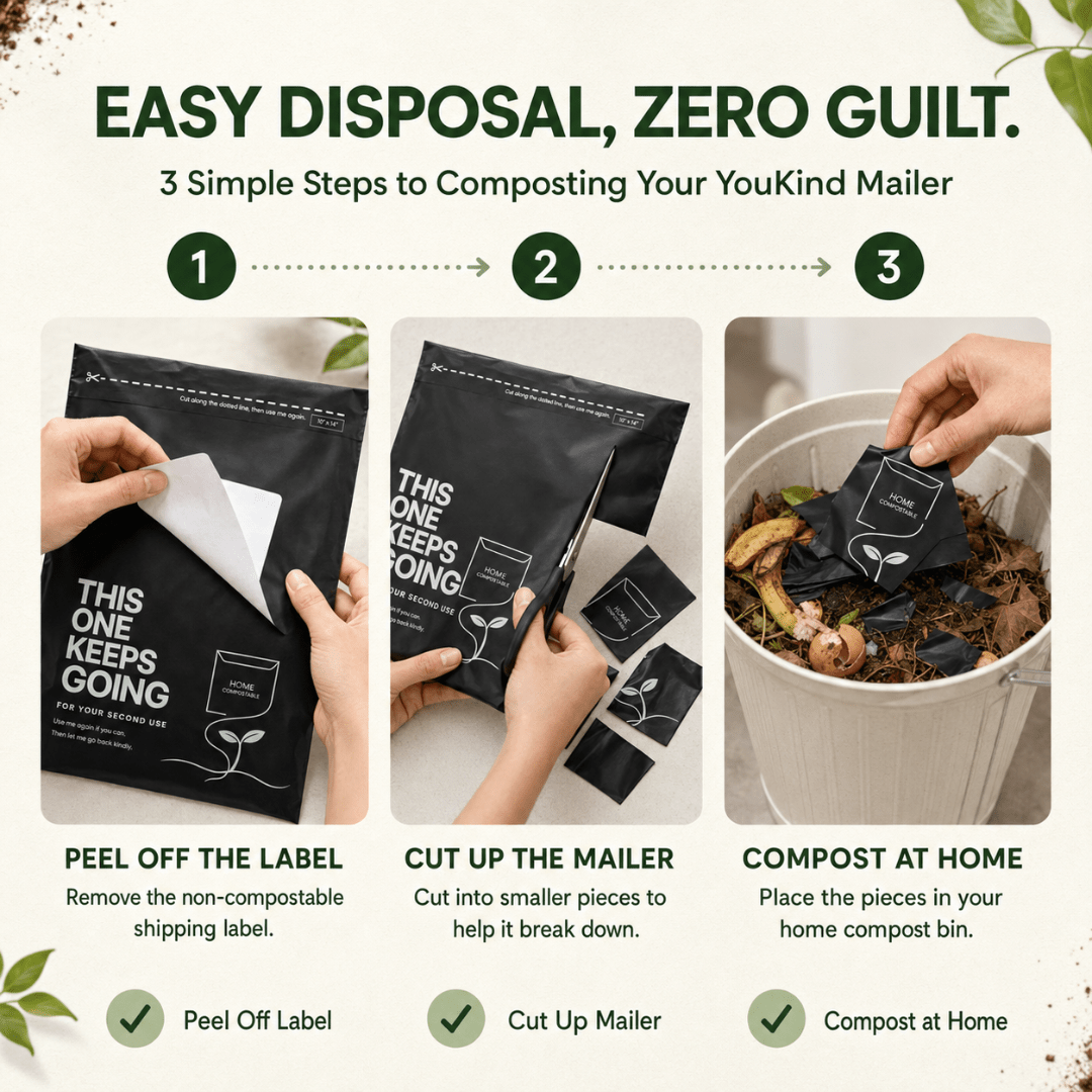 50 YouKind Small Compostable Mailing Bags | 10 x 14 Inch Mailers - YouKind