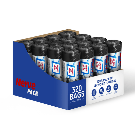 40L - 60L (320 Bags) - Black Bin Bags - 100% Made of Recycled Material - YouKind