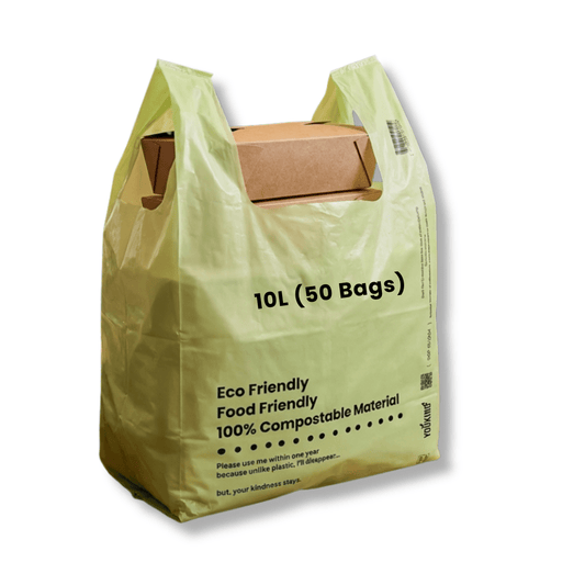 Medium 10 Liter (50 Bags per pack ) - 100% Compostable Carrier Bags with Handle - Versatile for Grocery, Food Take - aways, and Household Use - YouKind