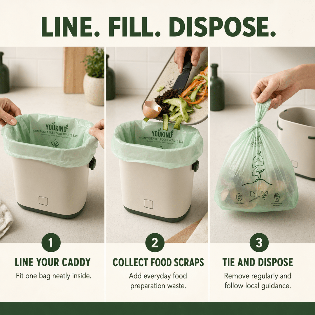 Compostable Food Waste Bags, 40 Per Roll, Kitchen Caddy Liners - YouKind