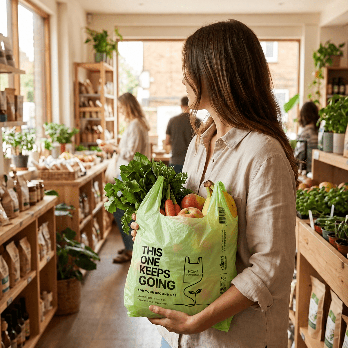 50 YouKind 20L Compostable Carrier Bags with Handles – Large Takeaway, Grocery & Multipurpose Bags - YouKind