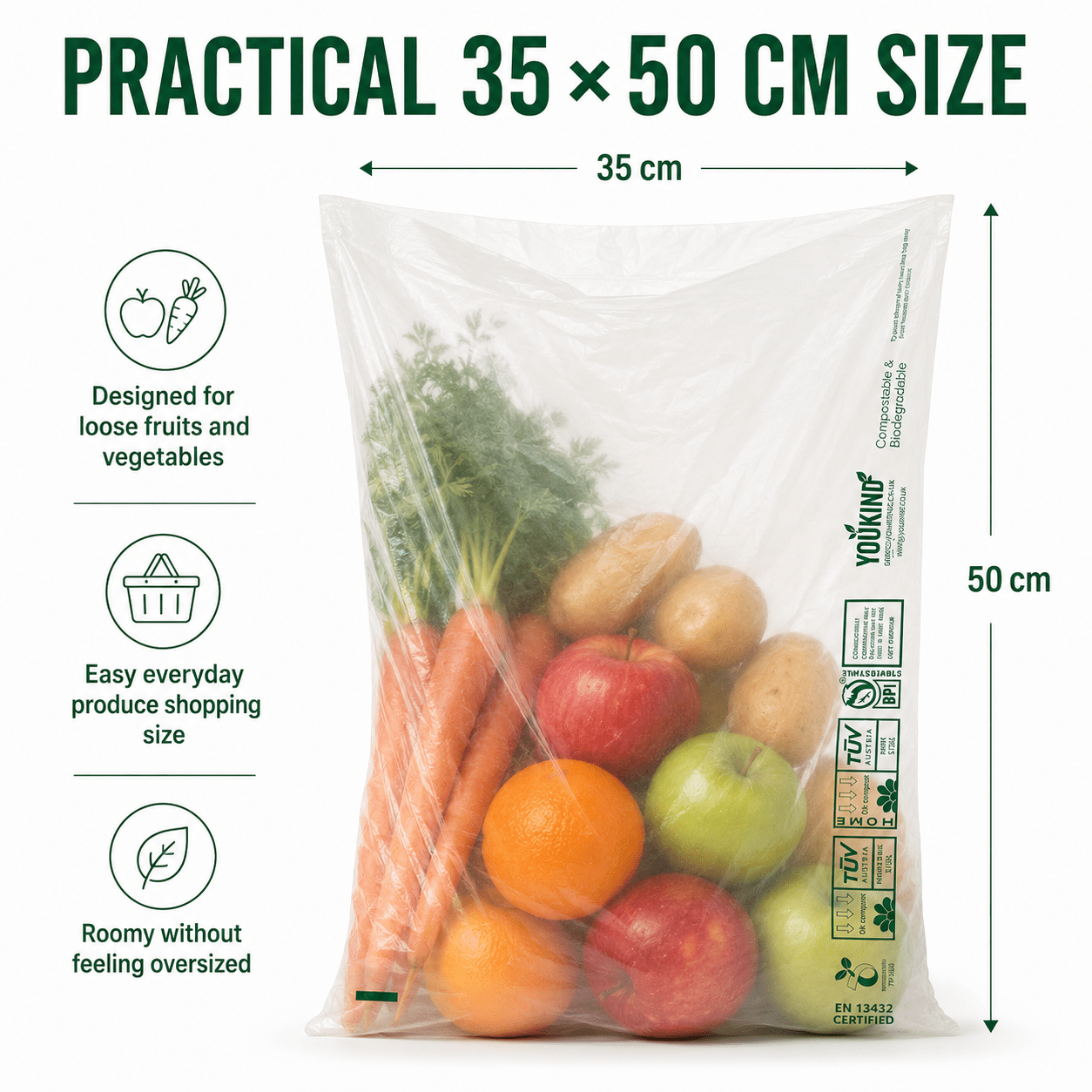 Compostable Produce Bags, 300 Per Roll, Fruit & Veg - YouKind