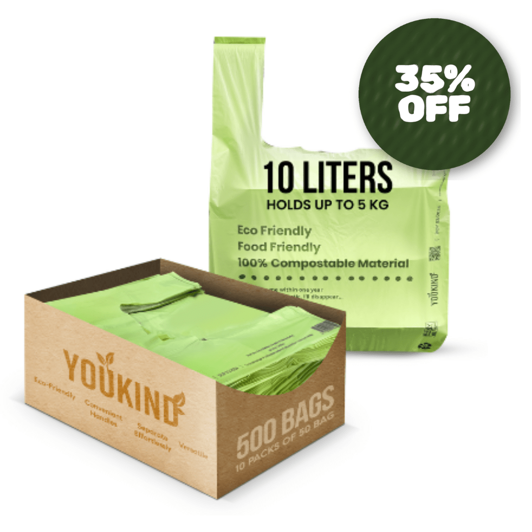 Medium 10 Liter (500 Bags) - 100% Compostable Carrier Bags with Handle - Versatile for Grocery, Food Take - aways, and Household Use - YouKind