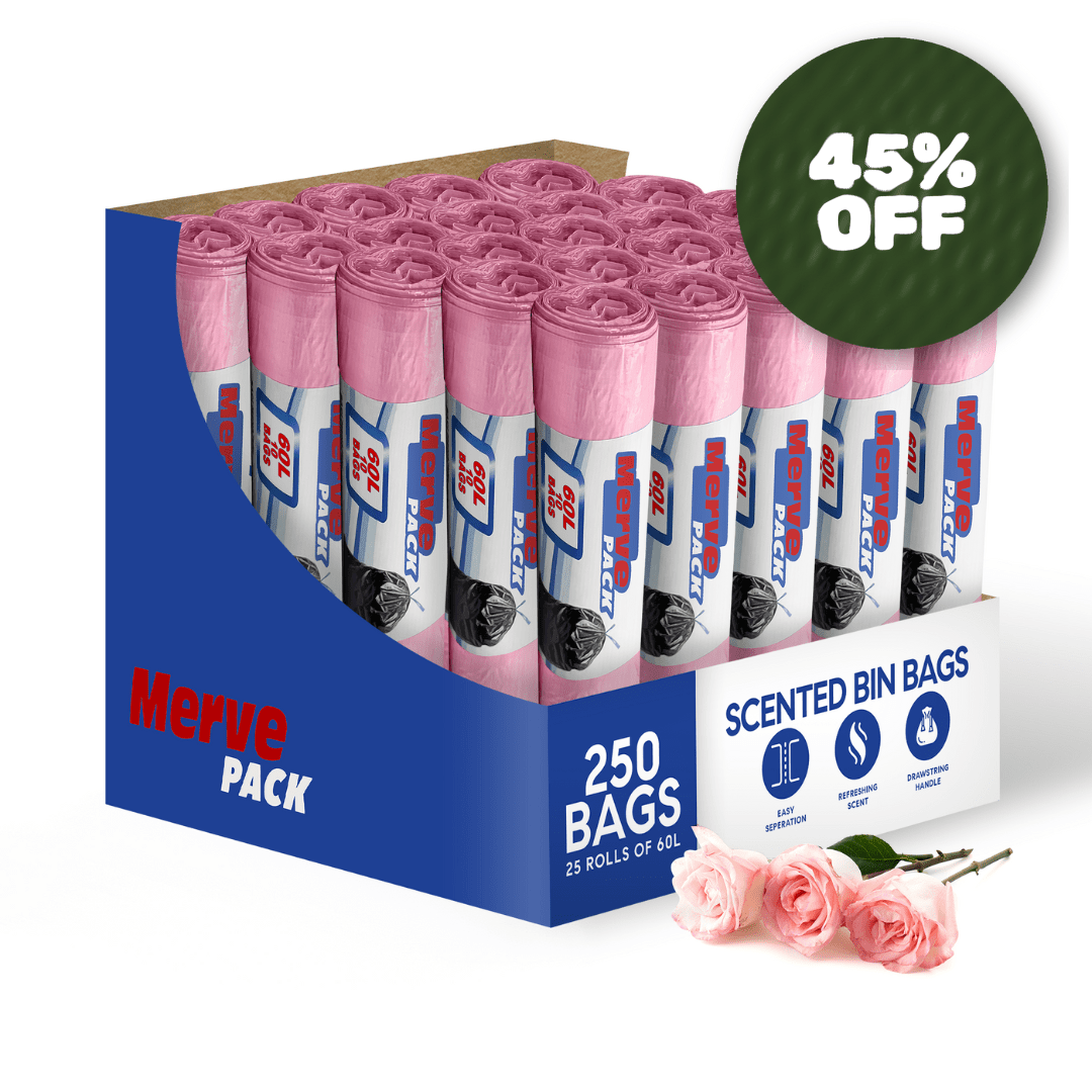 60L (250 Bags) - Rose Scented Bin Bags with Drawsting - YouKind