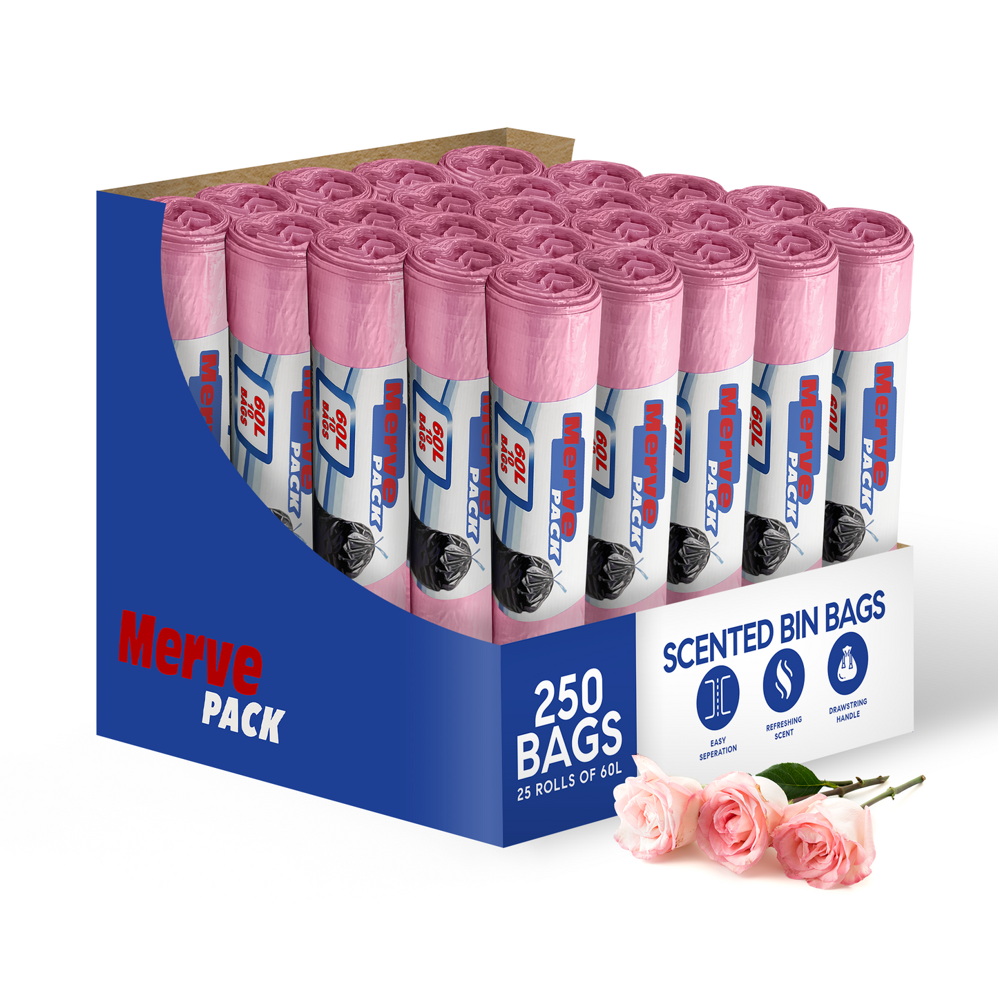 Drawstring Bin Bags - 60L Rose Scented Bin Bags