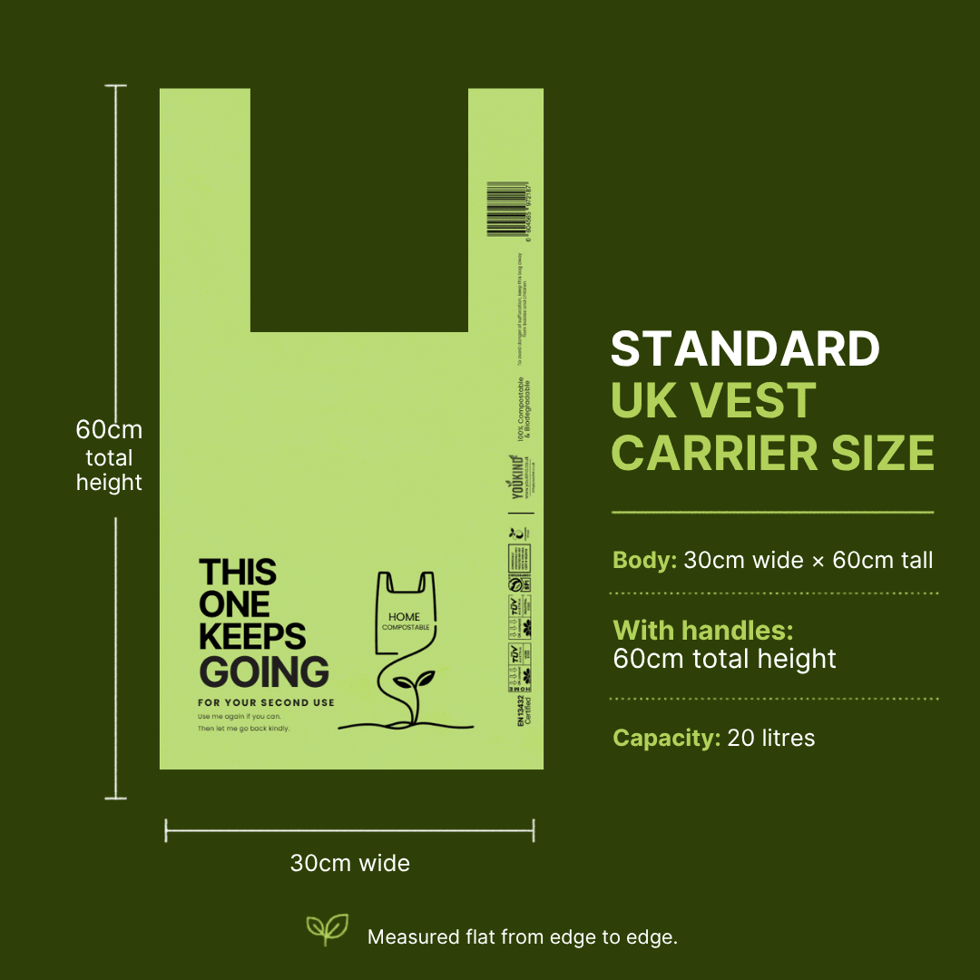 50 YouKind 20L Compostable Carrier Bags with Handles – Large Takeaway, Grocery & Multipurpose Bags - YouKind