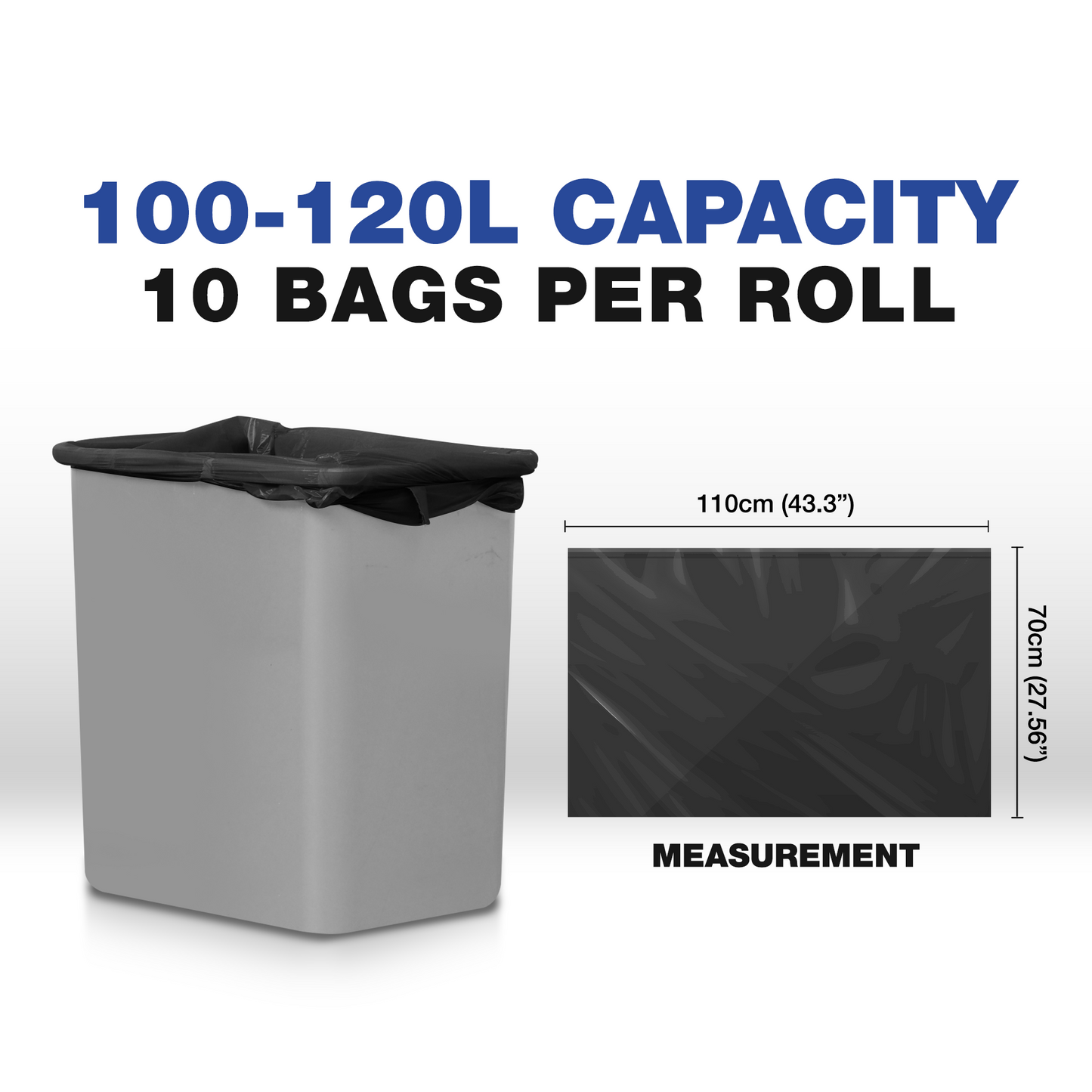 100L-120L (10 Bags) - Black Bin Bags - 100% Made of Recycled Material