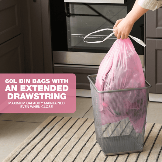 60L (250 Bags) - Rose Scented Bin Bags with Drawsting - YouKind