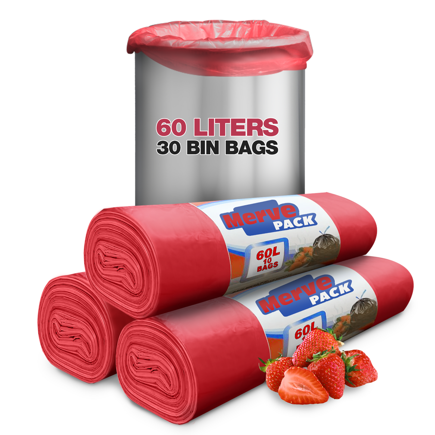 60L Bin Bags - Strawberry Scented Bin Liners