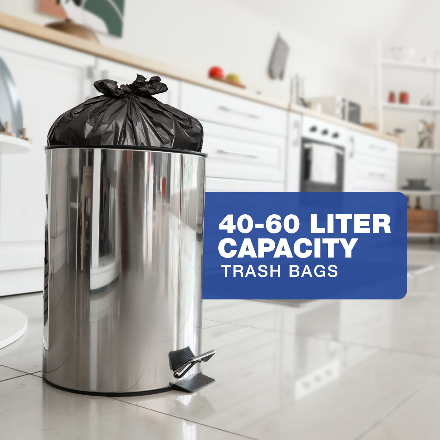 40L-60L (20 Bags) - Black Bin Bags - 100% Made of Recycled Material