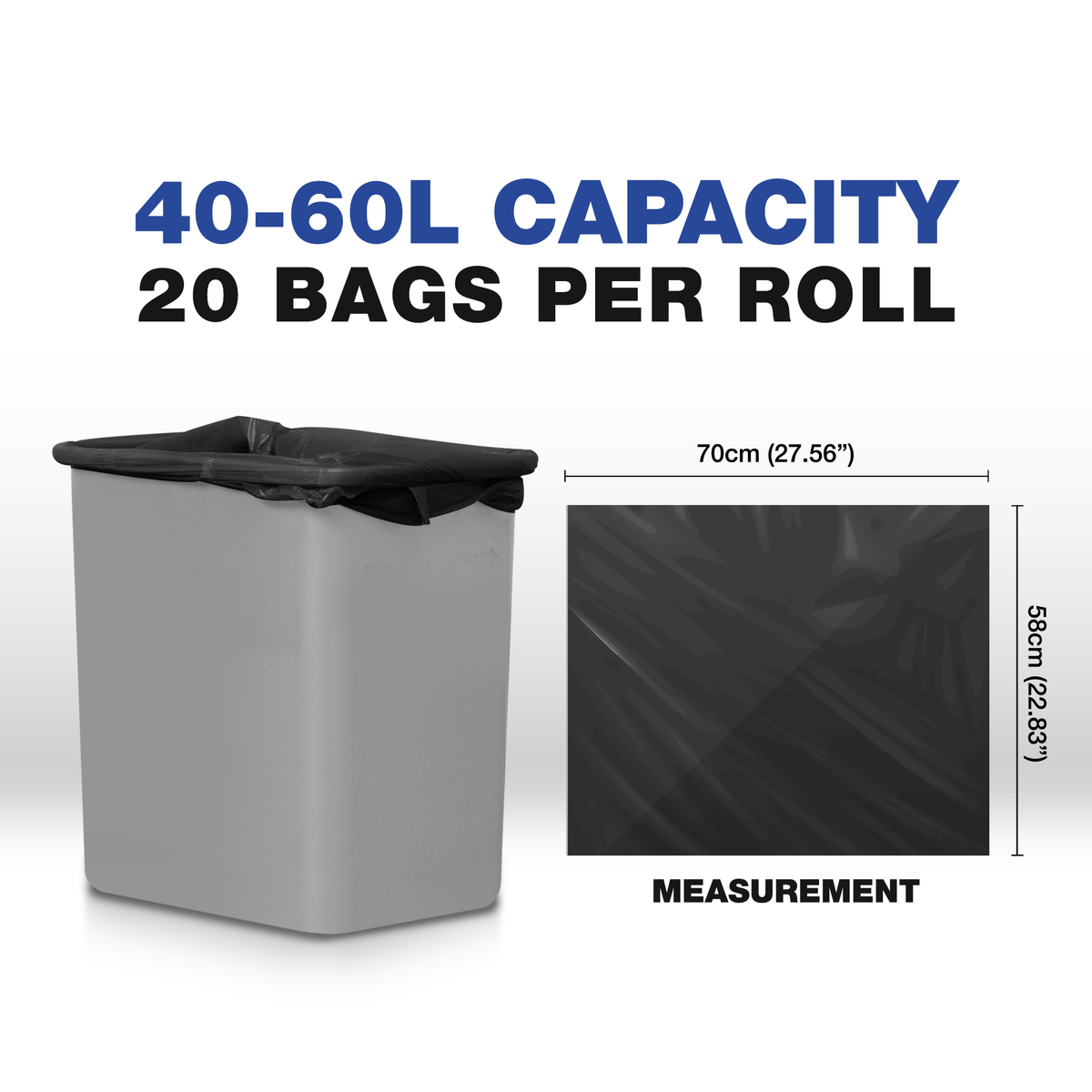 40L - 60L (20 Bags per Roll) - Black Bin Bags - 100% Made of Recycled Material - YouKind