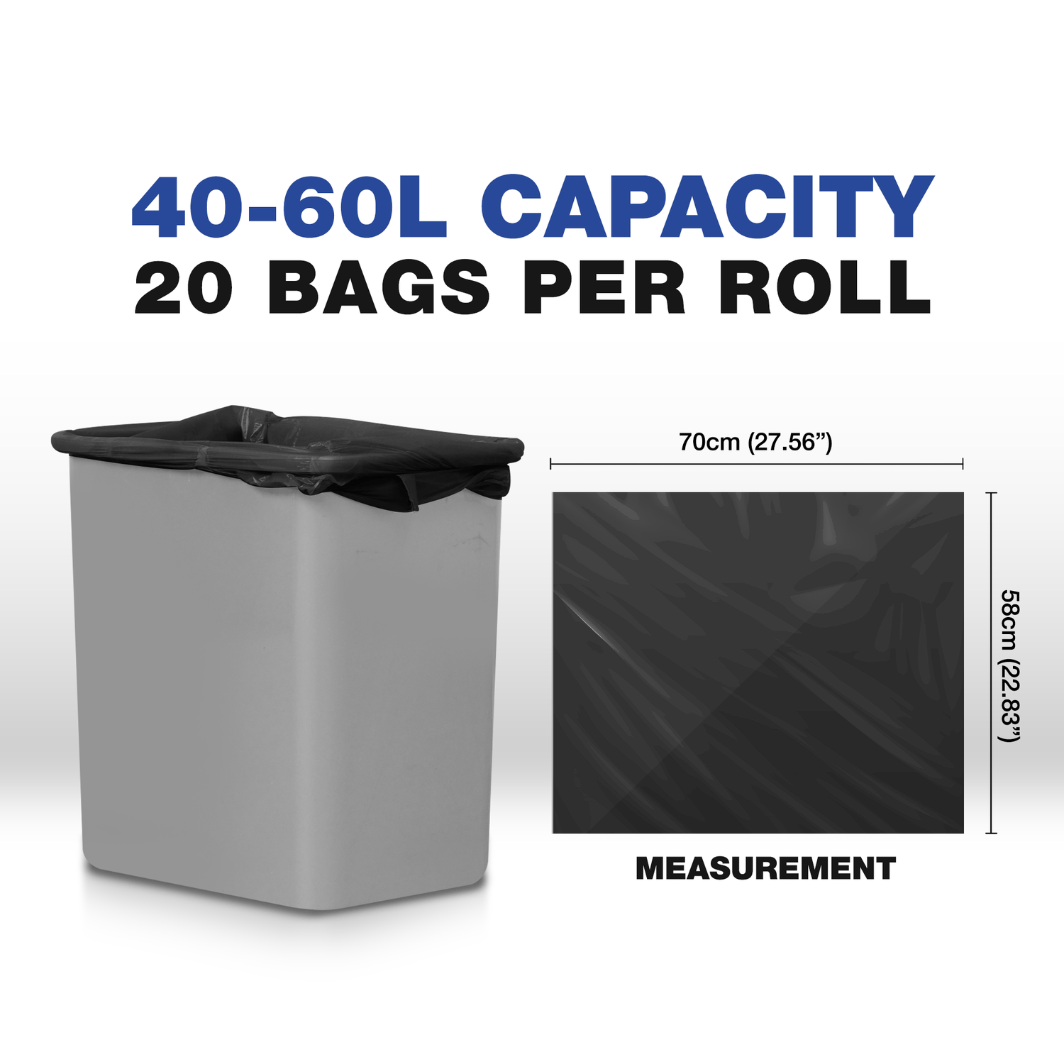 40L - 60L (20 Bags per Roll) - Black Bin Bags - 100% Made of Recycled Material - YouKind