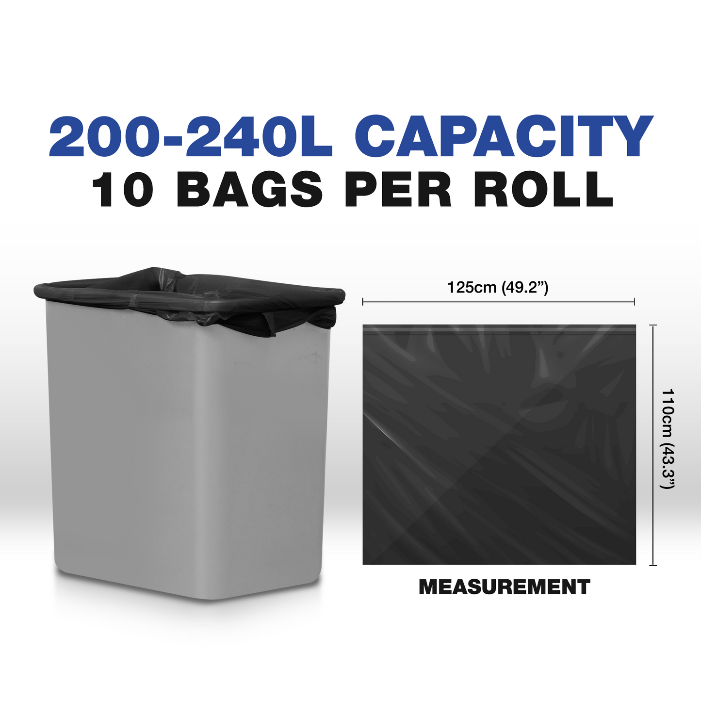 200L-240L (10 Bags) - Black Bin Bags - 100% Made of Recycled Material