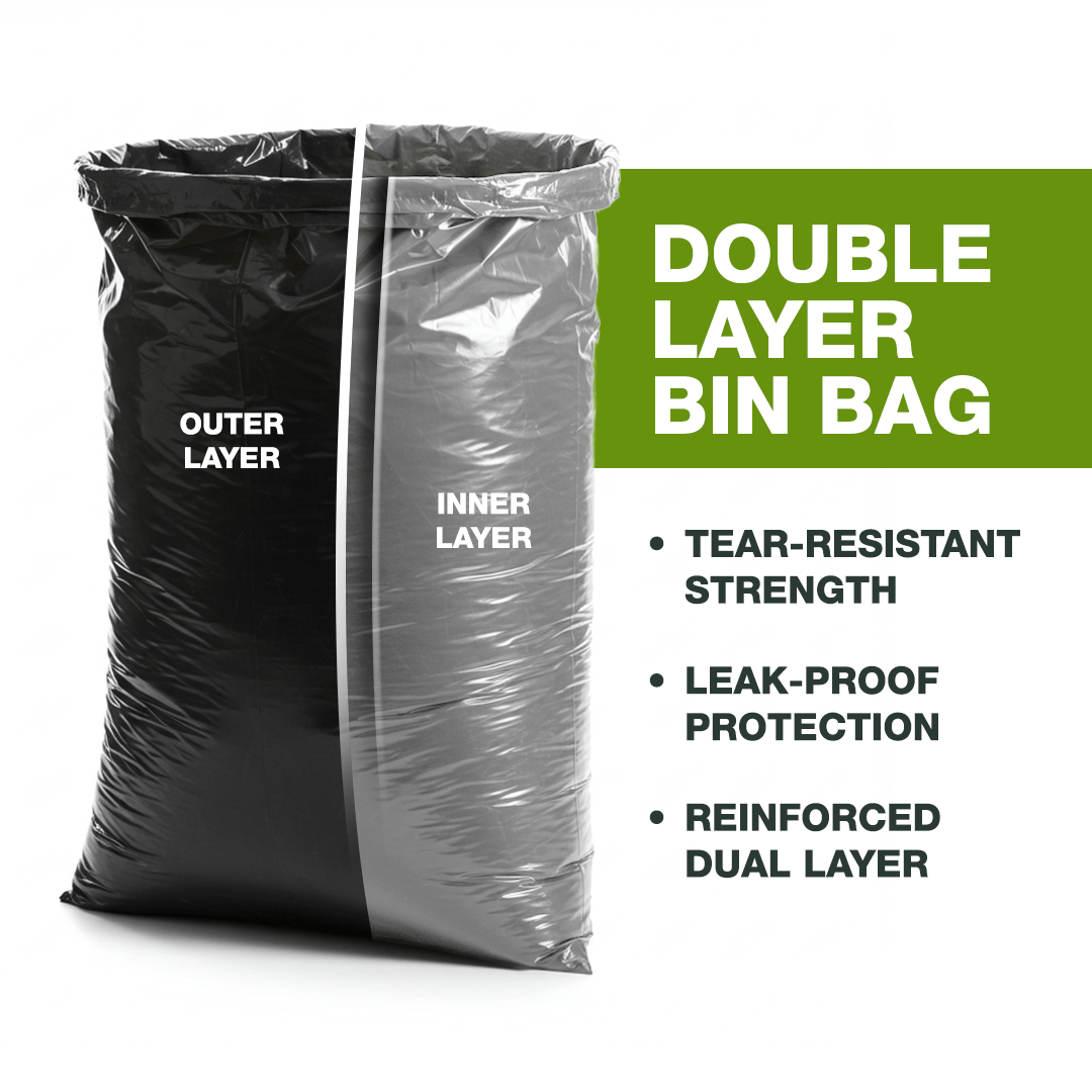240L Heavy Duty Bin Bags - Extra Strong Black Bin Bags Heavy Duty Refuse Sacks 90µm Double Layer (50 Bags) - YouKind