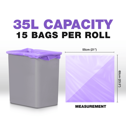 35L (15 Bags per roll) - Lavender Scented Bin Bags with Drawsting - YouKind