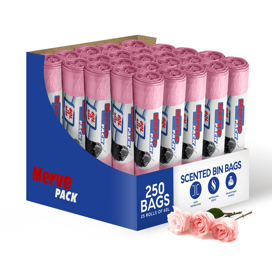 60L (250 Bags) - Rose Scented Bin Bags with Drawsting - YouKind