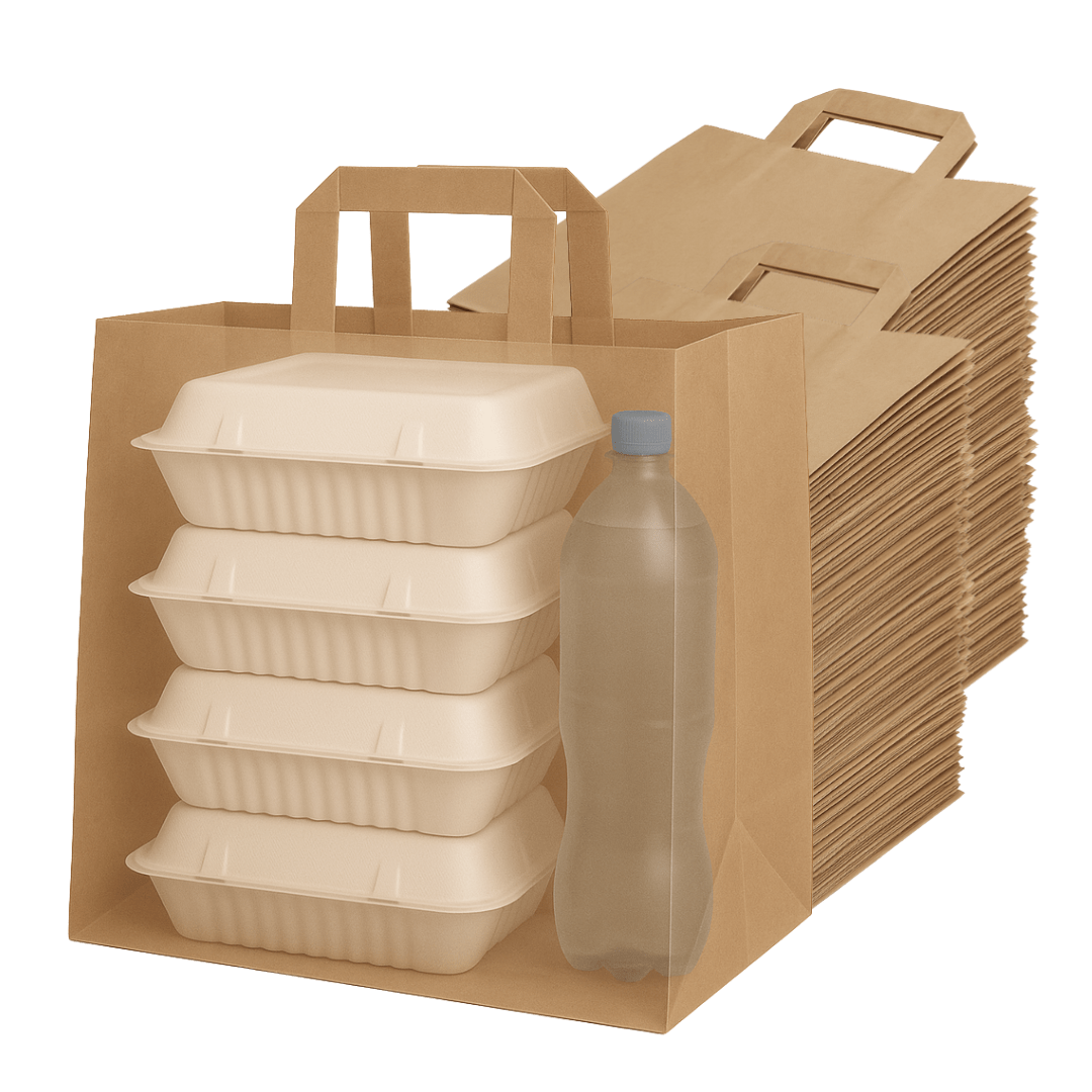 25 Bags of Large Kraft Paper Bags with Handle - Supports Heavy Items Ideal for Restaurants, Coffee Shops, Boutique and Special Occasions - YouKind