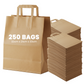 250 Bags of Large Kraft Paper Bags with Handle - Supports Heavy Items Ideal for Restaurants, Coffee Shops, Boutique and Special Occasions